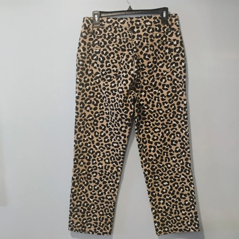 Michael Kors Womens Leopard Print Straight Leg Cropped Jeans Tan Black Size 4